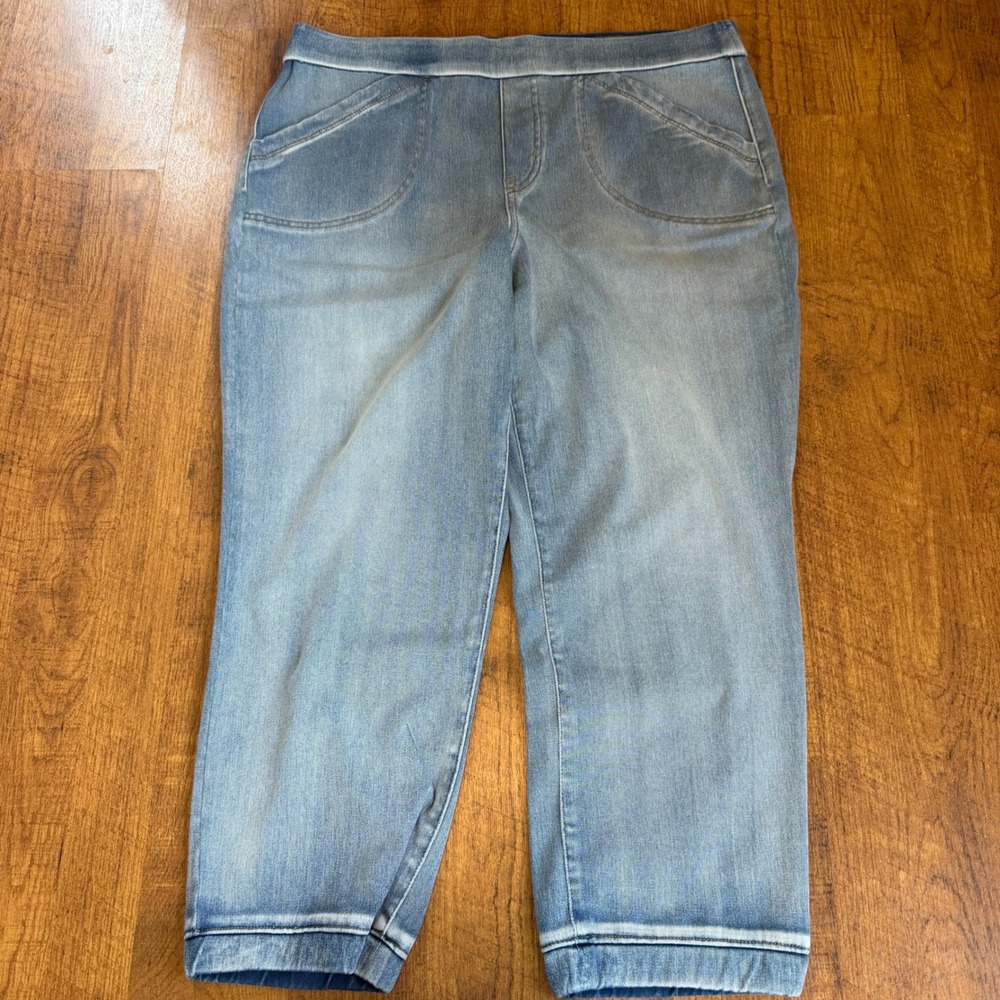 LOGO Lori Goldstein Pull On Jogger Women 16 Blue Stretch Denim Casual Comfort